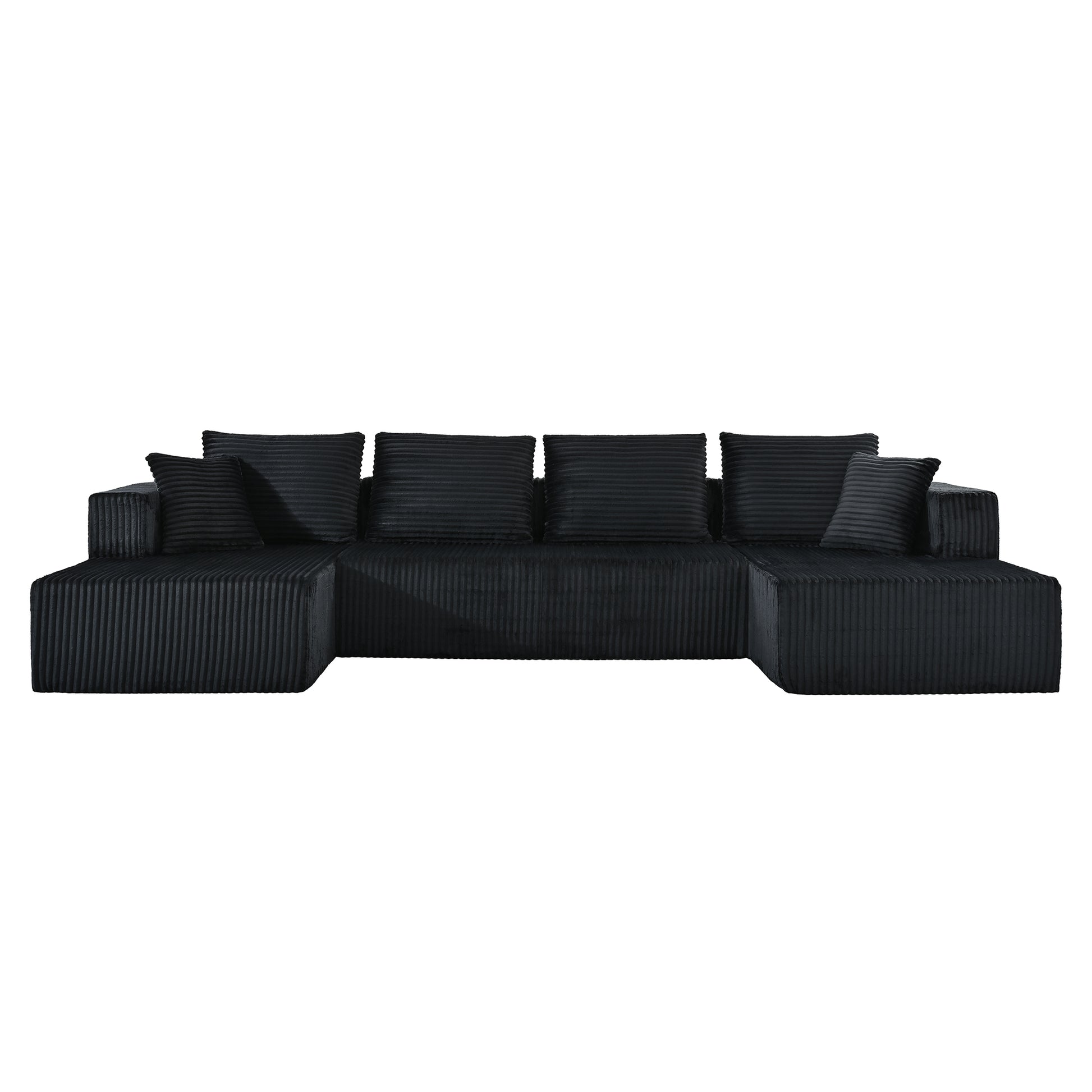 132.1 Inch Modular Sectional Sofa, U-Shaped Corduroy Sofa Couch with Double Chaise, Oversized Deep Seat Cloud Couch for Living Room, Apartment, Black image 8