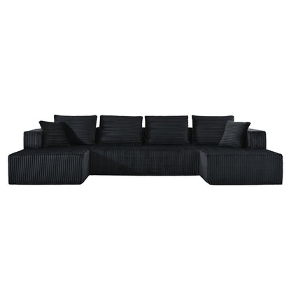 132.1 Inch Modular Sectional Sofa, U-Shaped Corduroy Sofa Couch with Double Chaise, Oversized Deep Seat Cloud Couch for Living Room, Apartment, Black image 8
