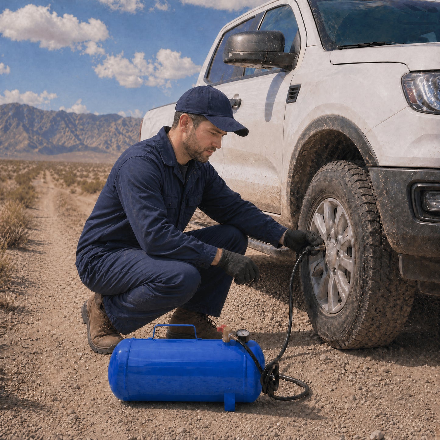 Portable 11 Gallon Air Tank, Lightweight Durable Air Compressor Tank with Pressure Gauge, Safety Valve and 47 Inch Hose for Easy Tool Connection,Blue Colo image 7