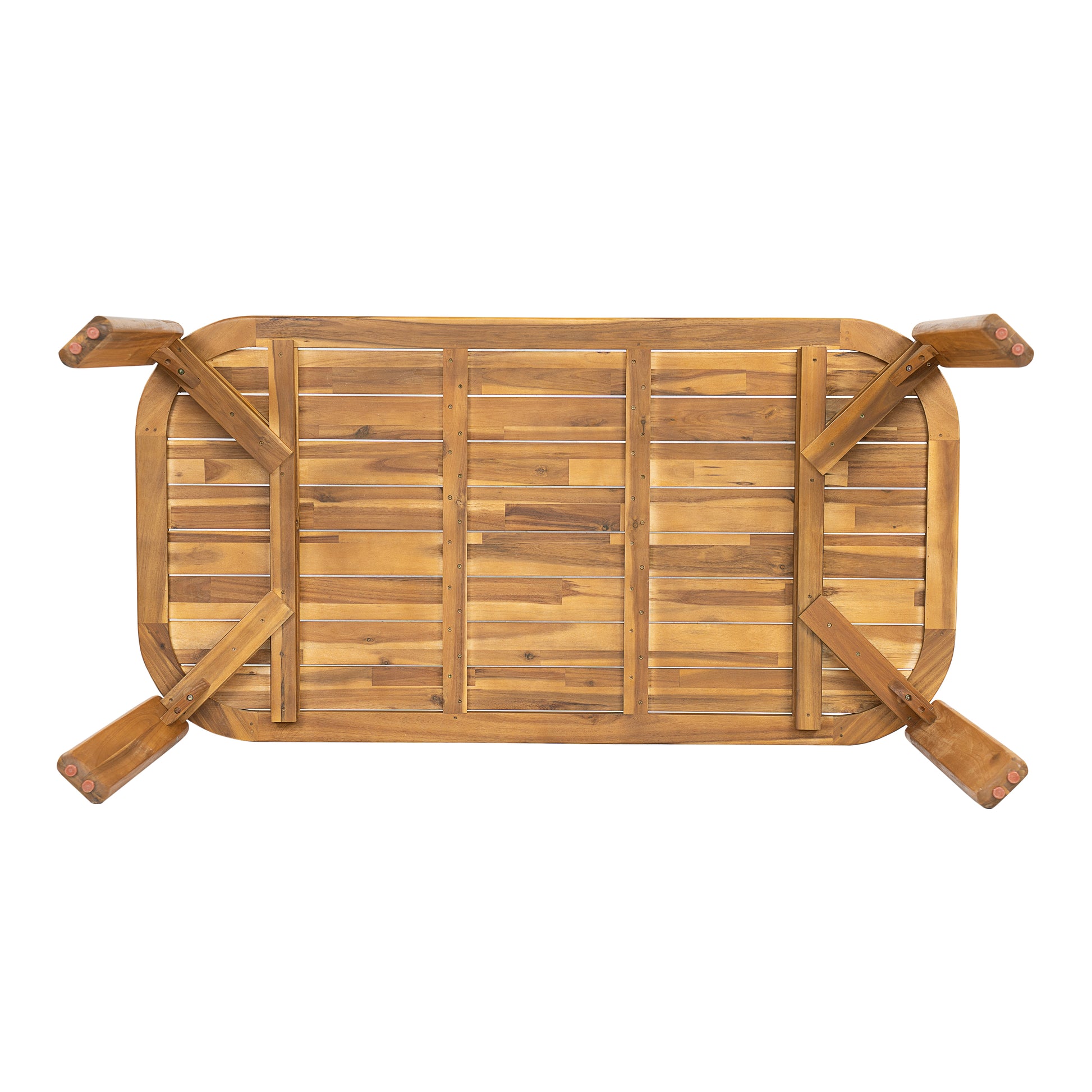 Kaja Outdoor Acacia Wood Dining Table, Teak Finish with Slat Design image 6