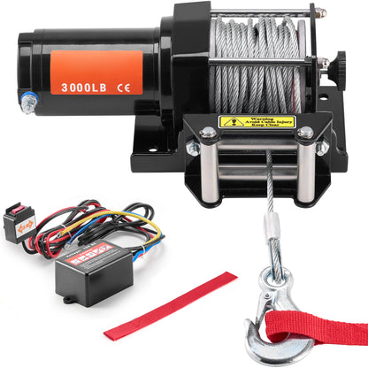 Electric Winch ATV UTV 3000 lb Steel Cable IP55 Waterproof Wired Control image 1