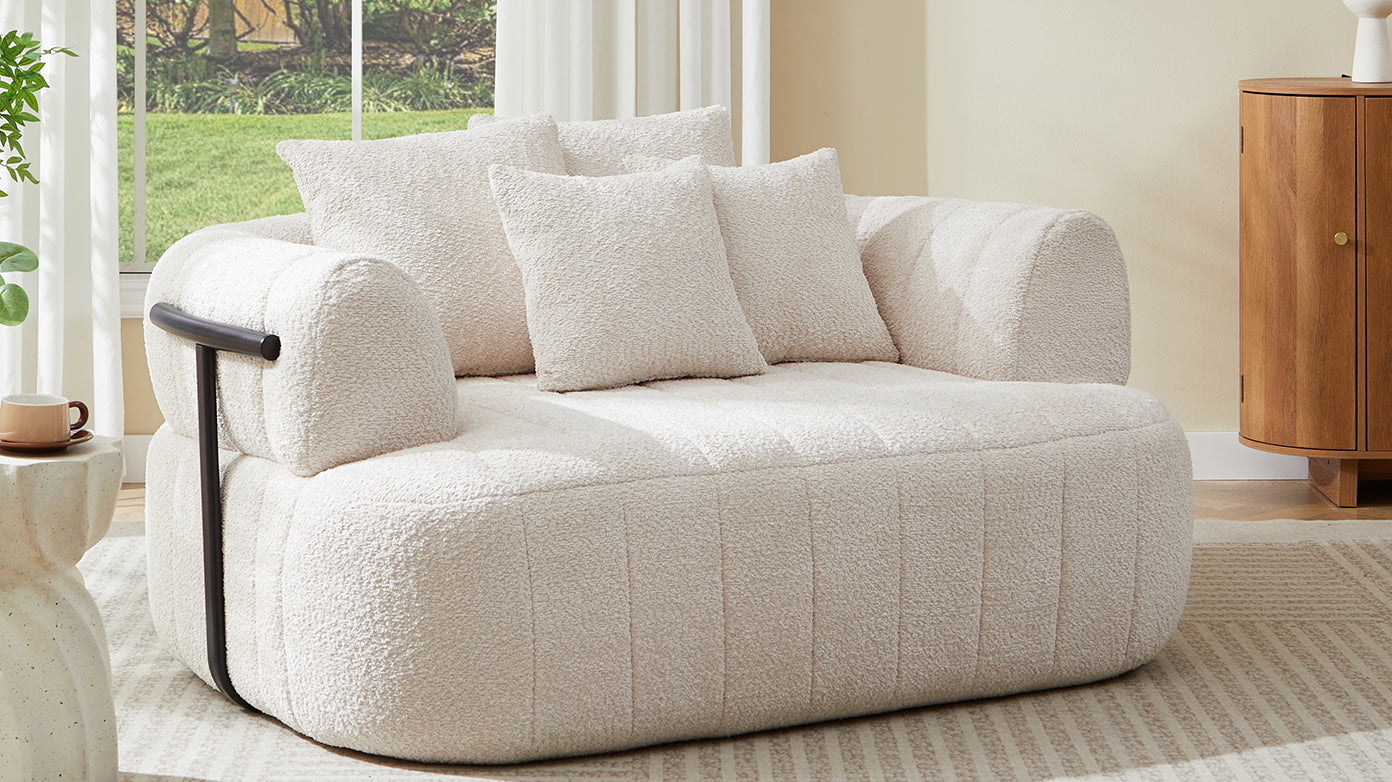 64" Oversized Boneless Chair Chaise Lounge Indoor with Metal Support, Upholstered Boucle Deep Seat Single Cloud Sofa Chair, Cozy Comfy Sofa Bed for Living Room & Bedroom image 3