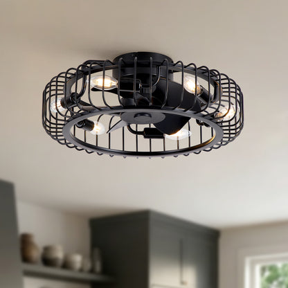 20" Black Industrial Flush Mount Ceiling Fan with Lights, Low Profile Fandelier with E12 Sockets, Reversible DC Motor, 6 Speeds, Quiet Ceiling Fan for Bedroom Kitchen Dining Room Farmhouse image 1