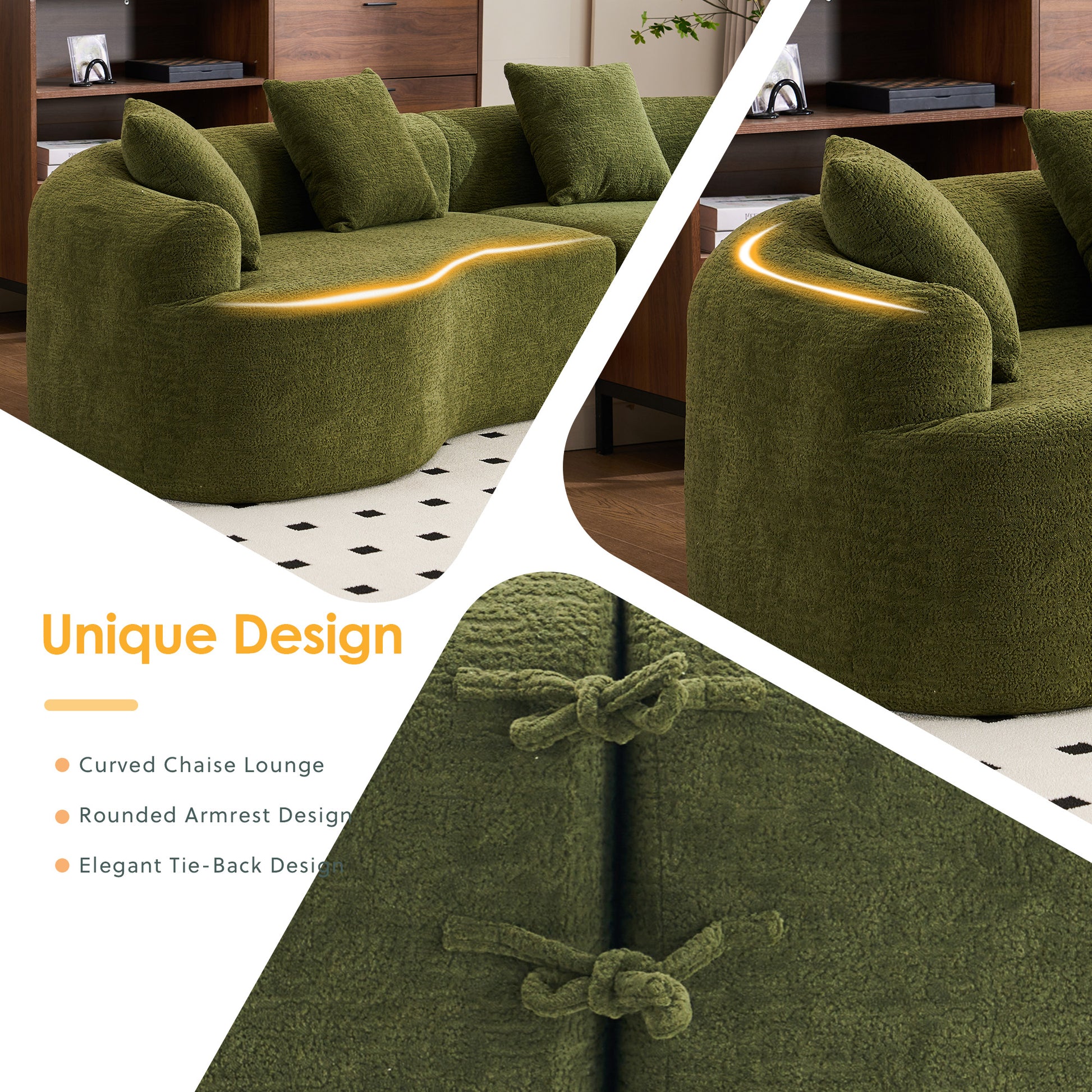 Curved Boneless Sofa,Compression Modular 110'' Sectional,Green High-Density,Couches Sleeper for Living Room Bedroom Apartment Lounge,Chenille image 5