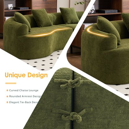 Curved Boneless Sofa,Compression Modular 110'' Sectional,Green High-Density,Couches Sleeper for Living Room Bedroom Apartment Lounge,Chenille image 5