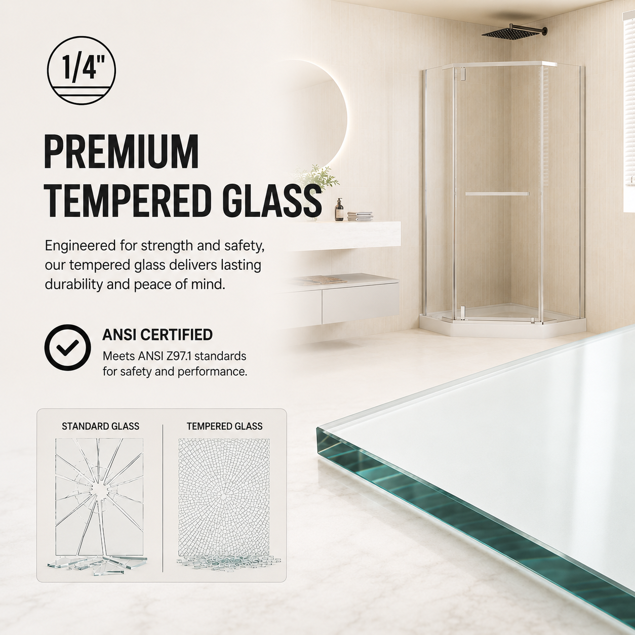 36" W x 72" H Neo-Angle Corner Shower Door, 1/4" (6mm) Clear Tempered Glass with Safety Film and Nano Coating, Framed Pivot Design, Chrome image 7