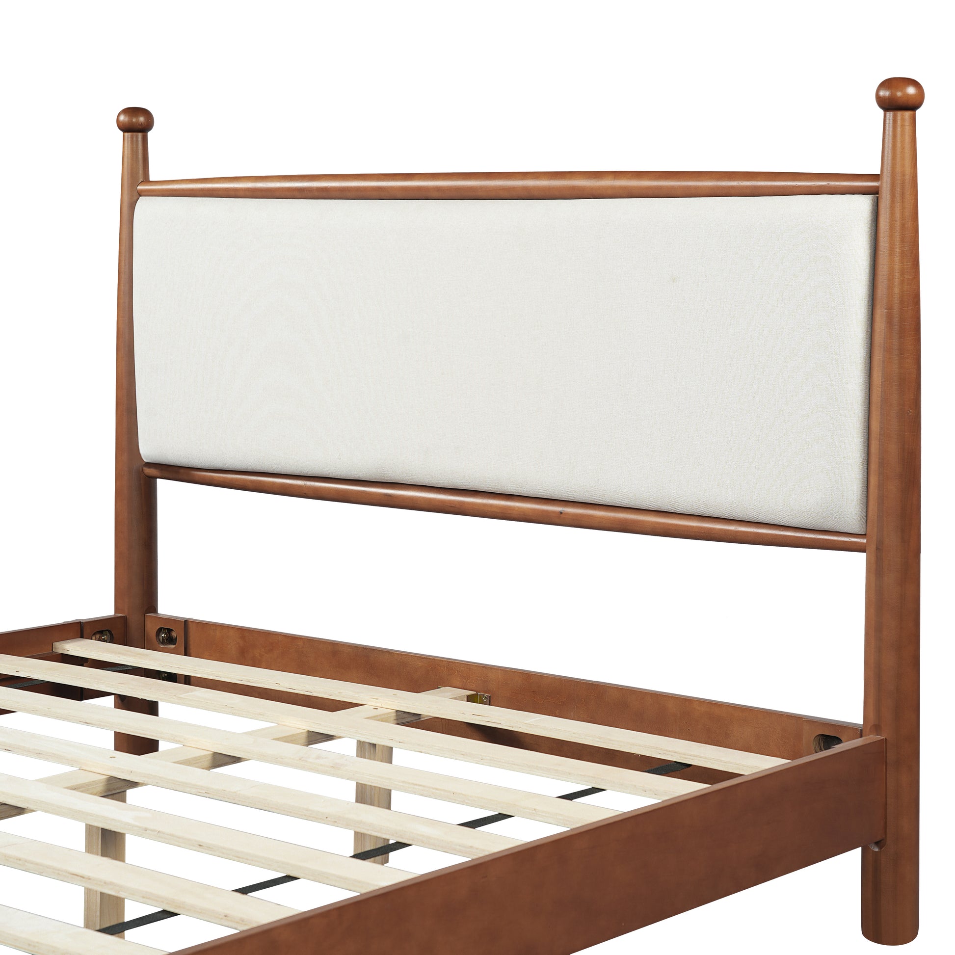 Solid Poplar & Plywood Bed Frame with Upholstered Headboard, Queen image 6