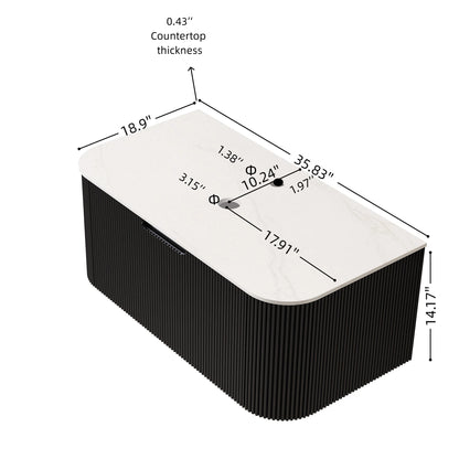 DINA 36'' Wall Mounted Plywood Cabinet with Carrara White Sintered Stone Countertop, One Drawer, NO Basin, NO Faucet and Drain, Black Color image 6