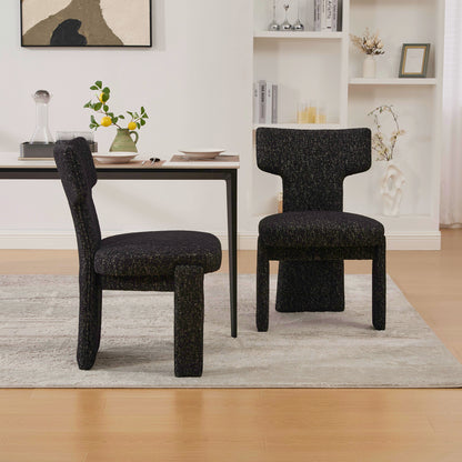 22.05" Wide Modern Upholstered Chenille Dining Chair Set of 2 with Rubberwood Legs, Armless Curved Back Accent Chairs for Living Room Bedroom Restaurant Cafes Dining Room Reception, Black/Gray image 4