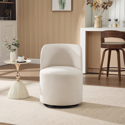 Set Of 1 Upholstered Kitchen & Dining Room Barrel Chair, Mid Century Modern Round Linen Dining Chair, 360 Degree Swivel Comfy Armless Accent Makeup Vanity Side Chair for Bedroom Living Room image 5