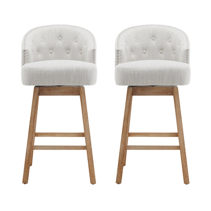 33.25" Swivel Counter Stools Set of 2, Upholstered Counter Height Bar Stools with Solid Rubber Wood Frame, Backrest, Footrest, Armless Barstools for Home Bar, Kitchen Counter, Natural + Beige image 5