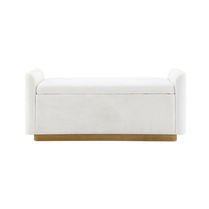 49" Bench with Storage, Storage Ottoman Bench with Safety Hinge, Gold Metal Base with wood frame, Upholstered Entryway Bench for Bedroom, Living Room, Hold up to 350 lb, Beige image 4