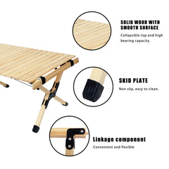 Portable Foldable Outdoor Picnic Table - Natural Beech Wood Camping Table with X-Frame Design -Small Sizes