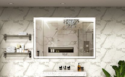 Large wall mounted mirror with LED lighting - bathroom installation