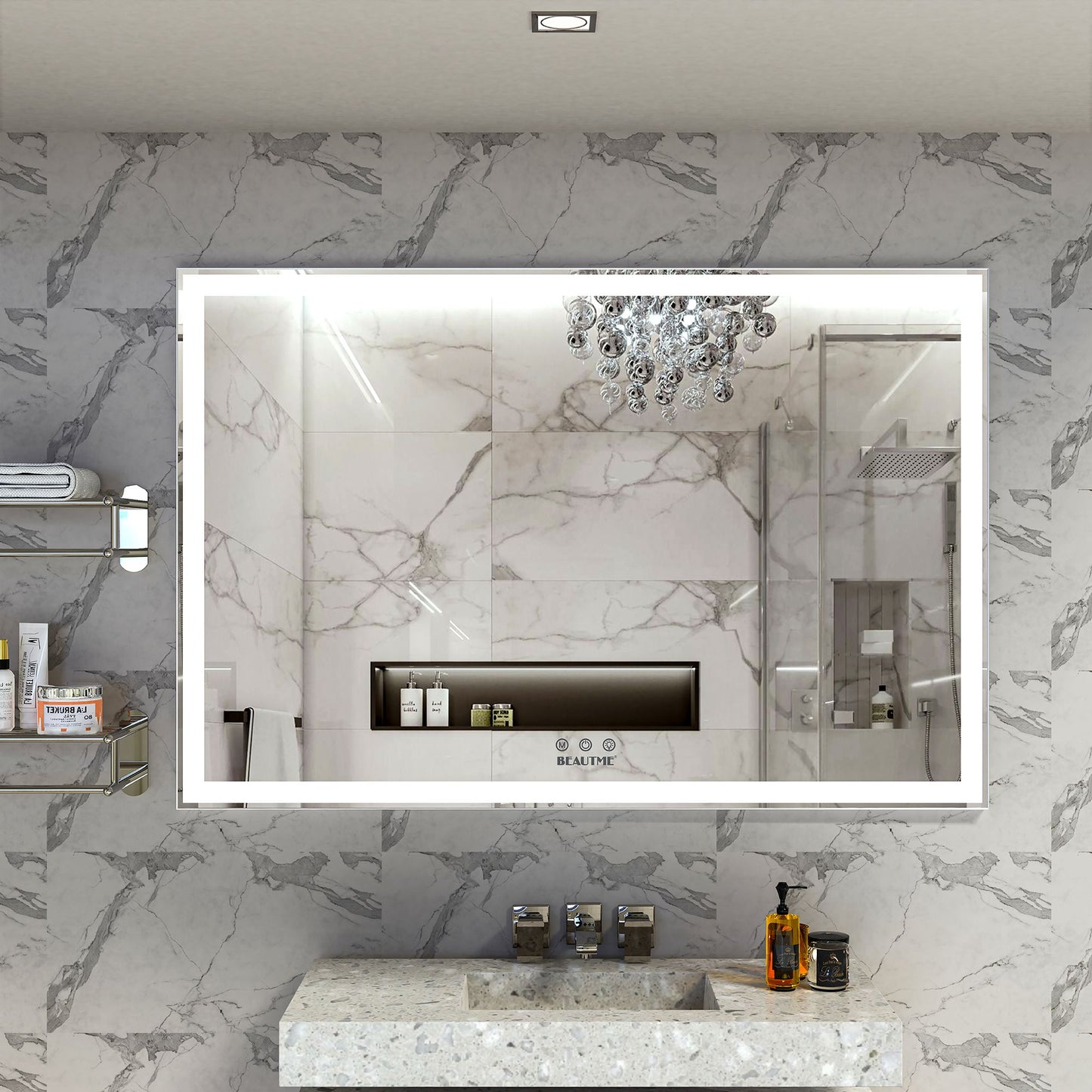 60x40 inch oversized LED bathroom mirror with aluminum frame - front view