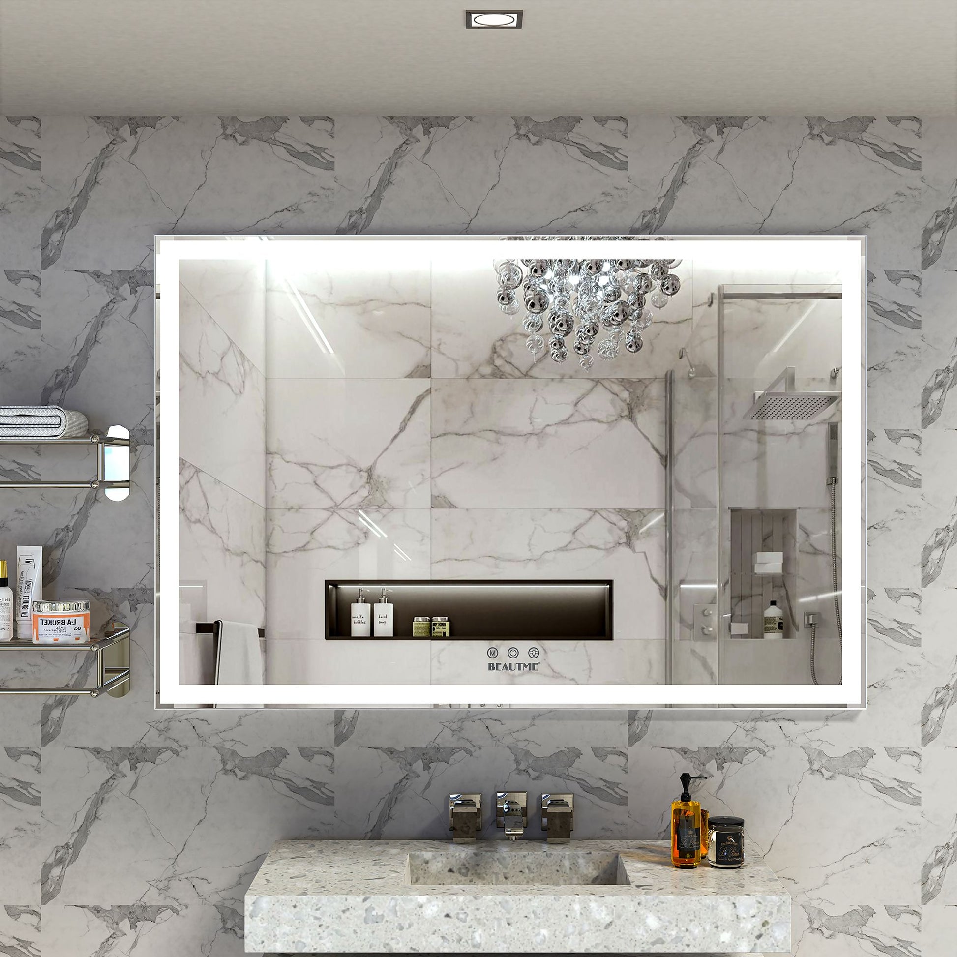 60x40 inch oversized LED bathroom mirror with aluminum frame - front view