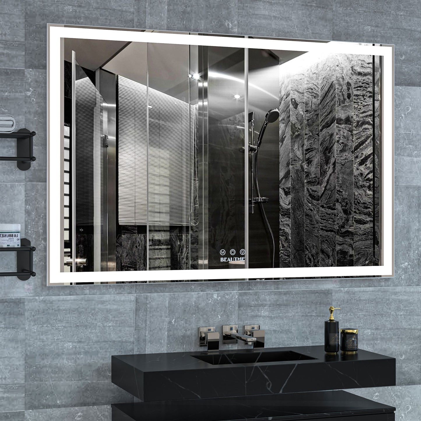 Oversized LED mirror with warm light mode