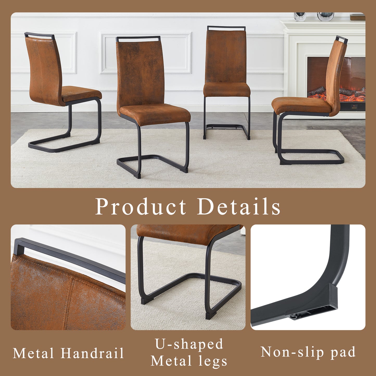Set of 4 Vintage Brown Tech Fabric Dining Chairs: 39.3" High, 20.4" Ergonomic Backrest, 17" Deep Seat, Ideal for Dining Room, Café & Leisure Area, Stylish & Comfortable image 7