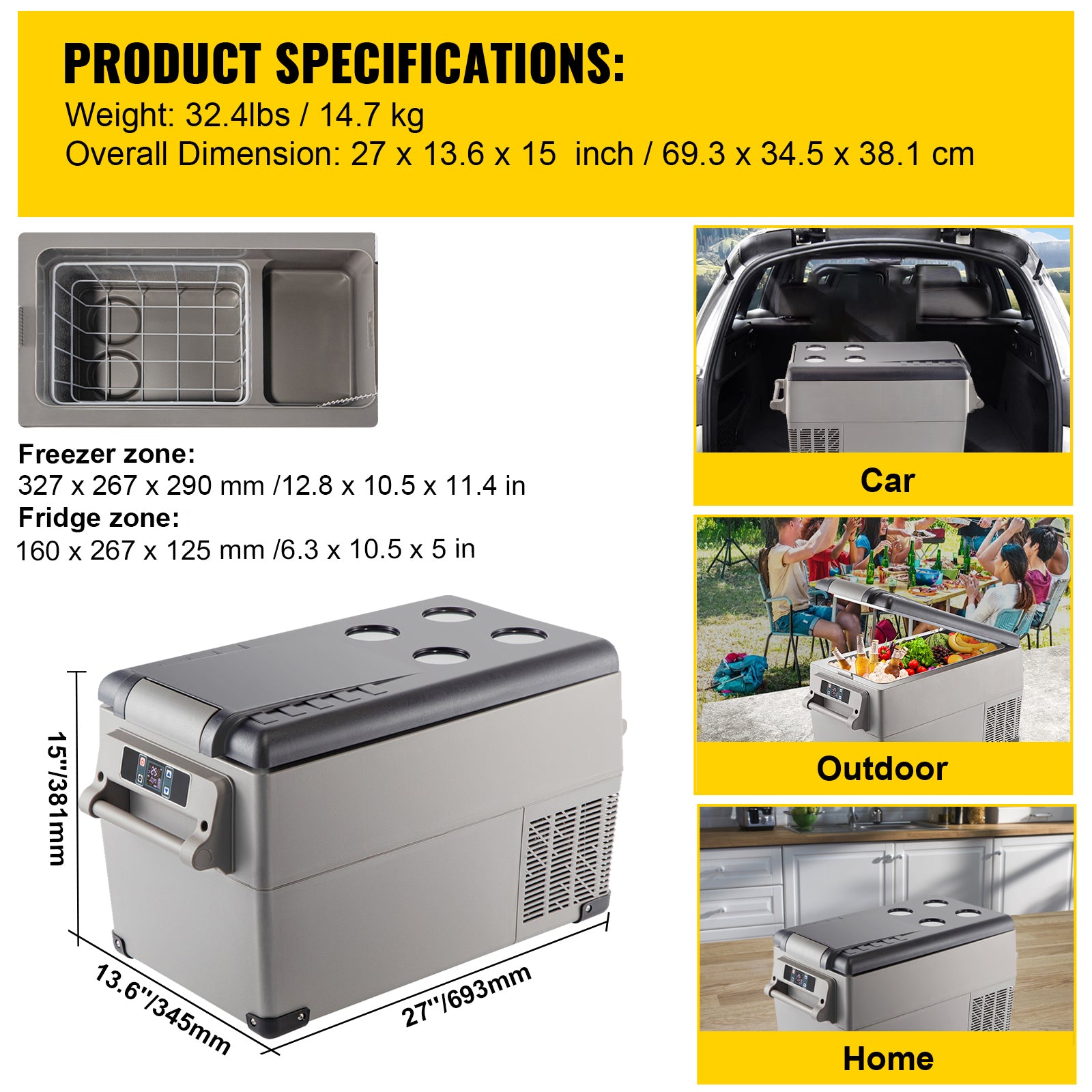 Portable Refrigerator 37 Quart(35 Liter),12 Volt Refrigerator App Control(-4℉~68℉), Car Refrigerator Dual Zone with 12/24v DC & 110-240v AC for Camping, Travel, Fishing, Outdoor or Home Use image 10
