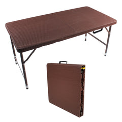 4ft Rattan Folding Table for Indoor&Outdoor, Portable Foldable Table Rattan Plaited Black