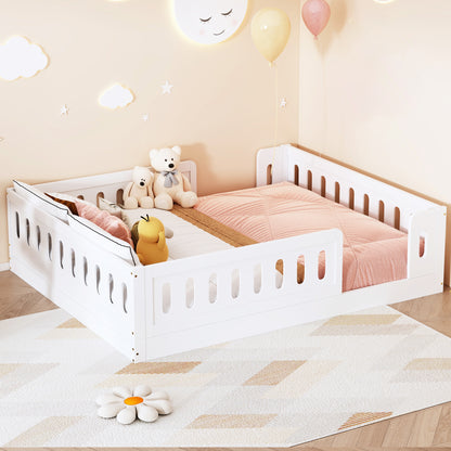 Wood Full Size Platform Bed with Guardrail, White image 3