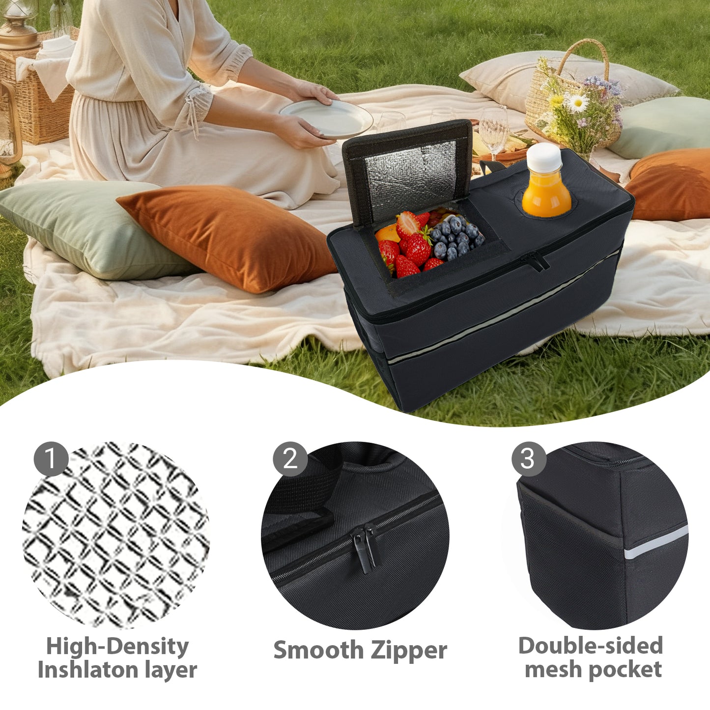 Folding Wagon with Bench Seat & 500 lbs Capacity patent protection -3-in-1 Collapsible Utility Cart with All-Terrain Beach Tires for Camping, Includes 1 ice pack, Beach, Groceries, Outdoor, Black image 8