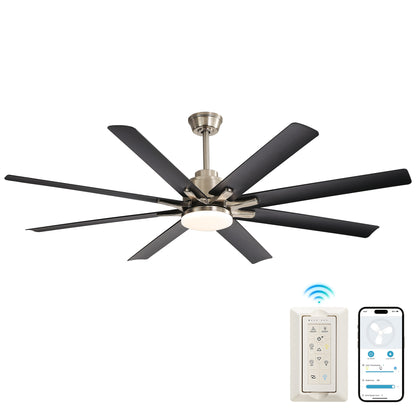 52-Inch Smart Ceiling Fan With Lights,6 Wind Speed,With 8 Black ABS Blades,Voice Remote,Fan For Bedroom,Living Room,Patio,Kitchen image 1