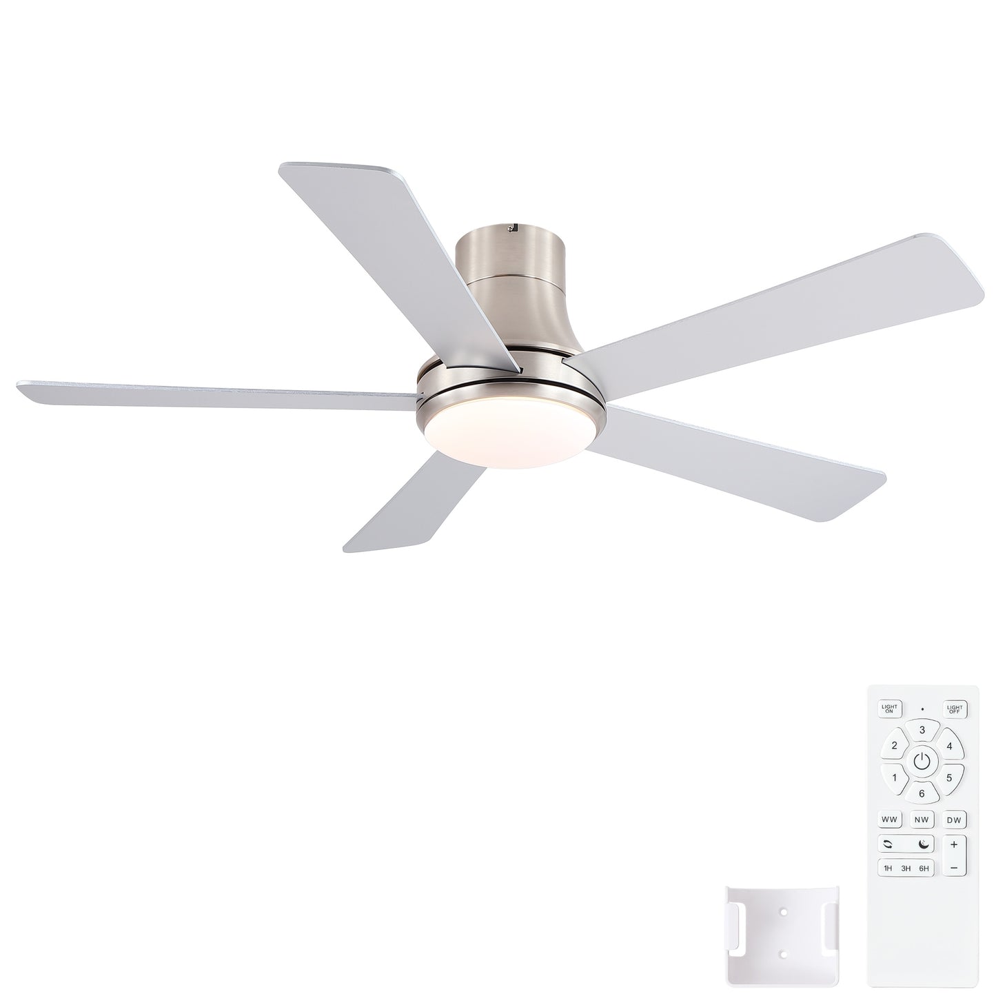 52 in. Farmhouse Brushed Nickel Integrated LED Smart Ceiling Fan with DC Remote Control for Bedroom, Living Room image 5