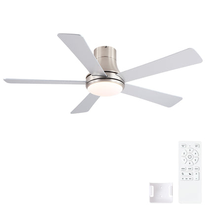 52 in. Farmhouse Brushed Nickel Integrated LED Smart Ceiling Fan with DC Remote Control for Bedroom, Living Room image 5