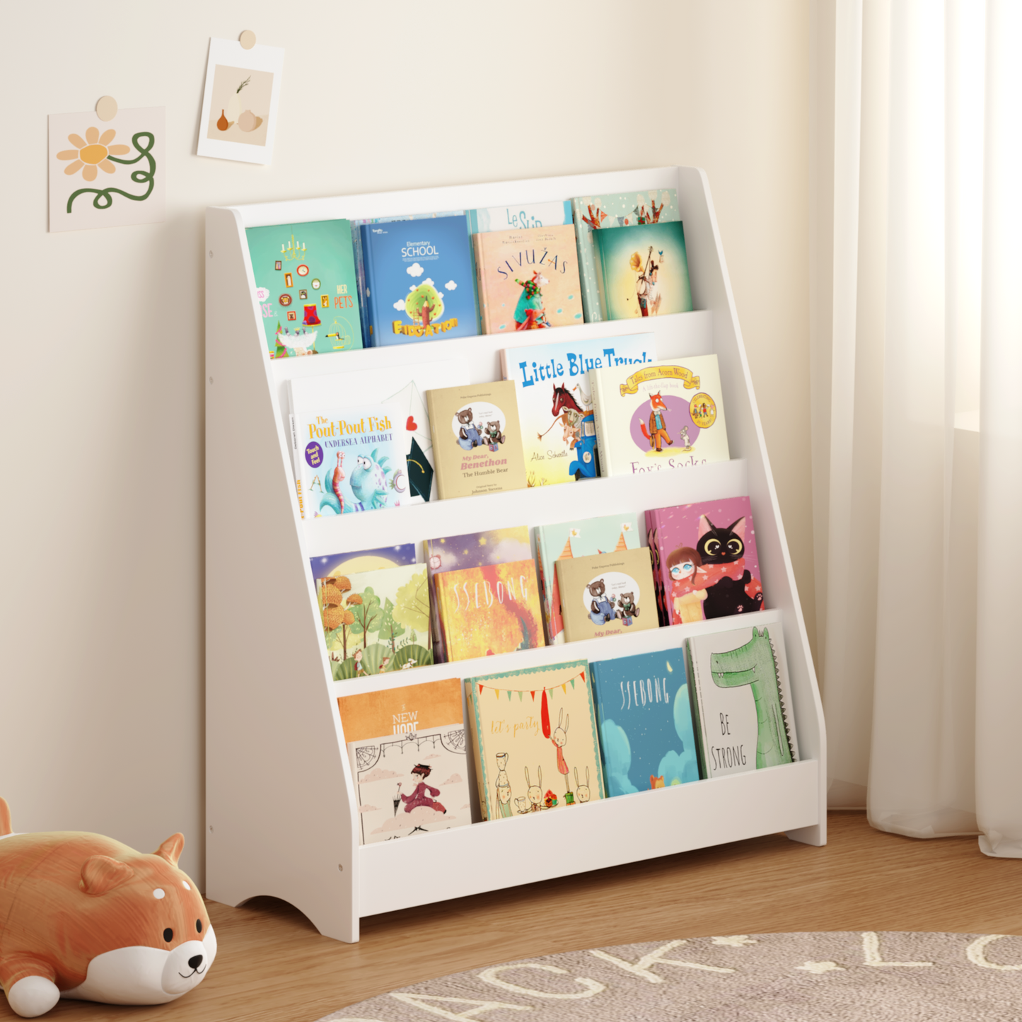 4-Tier Kids Bookshelf, Toddler Book Display Shelves, Helps Keep Bedrooms, Playrooms, and Classrooms Organized,White image 1
