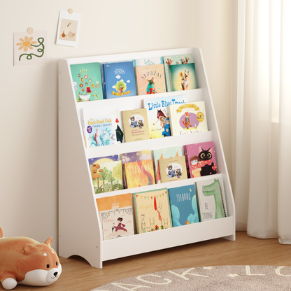 4-Tier Kids Bookshelf, Toddler Book Display Shelves, Helps Keep Bedrooms, Playrooms, and Classrooms Organized,White image 1