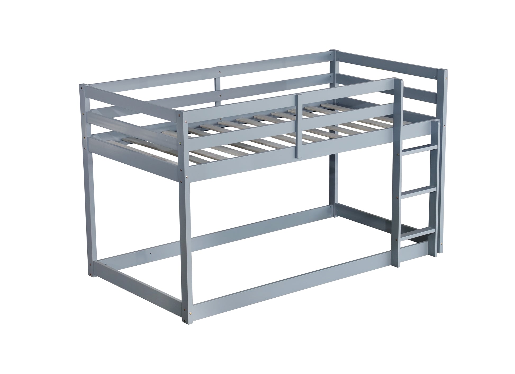 Solid Wooden, Solid Rubber Wooden Twin over Twin Floor Bunk Bed with Ladder, with Bed Platform of Strengthened Slats, Grey image 9