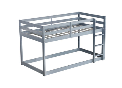Solid Wooden, Solid Rubber Wooden Twin over Twin Floor Bunk Bed with Ladder, with Bed Platform of Strengthened Slats, Grey image 9
