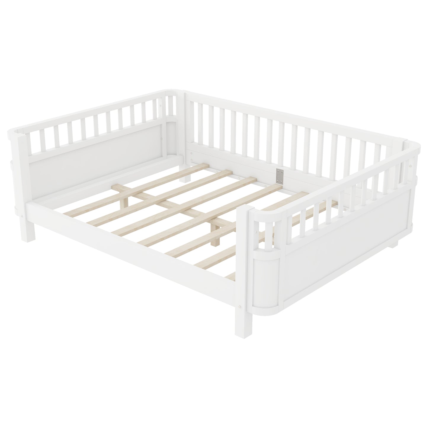 Full Size Wood Platform Bed for Kids, Wood Low Profile Full Bed with Rails for Girls and Boys, White (Patented Design, Old SKU W2593P233767) image 12
