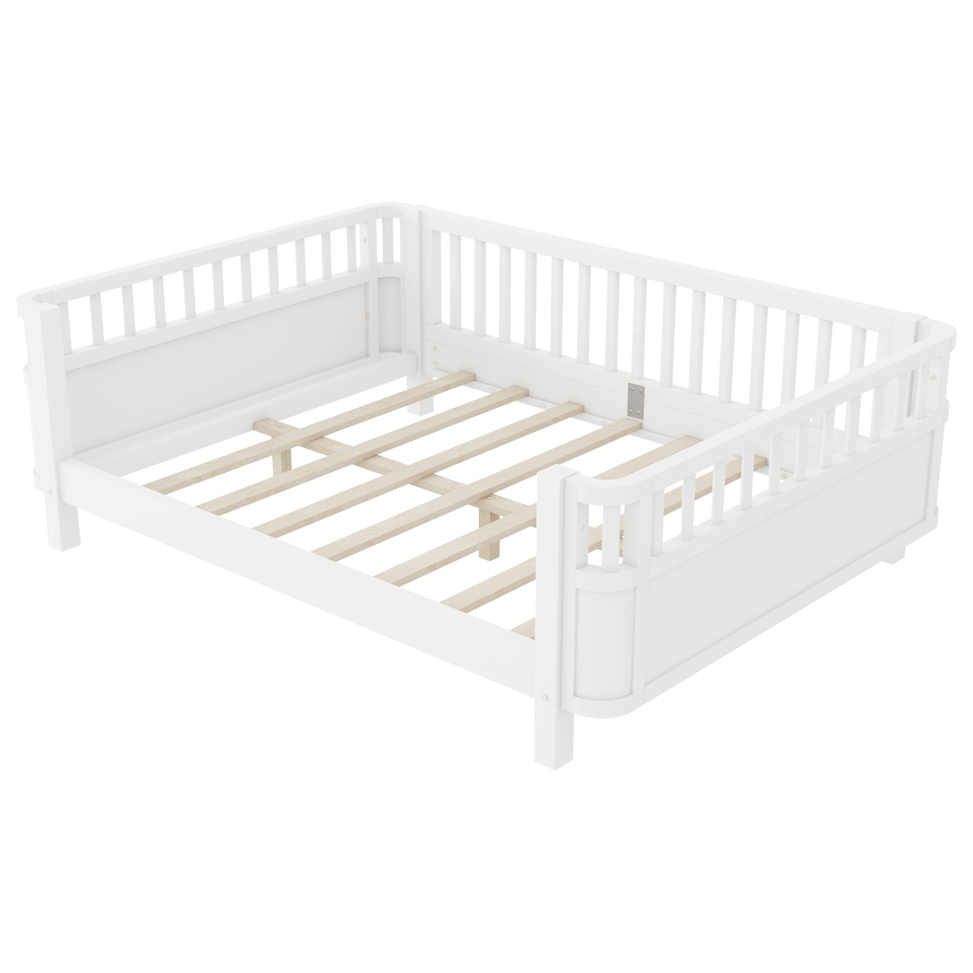 Full Size Wood Platform Bed for Kids, Wood Low Profile Full Bed with Rails for Girls and Boys, White (Patented Design, Old SKU W2593P233767) image 12