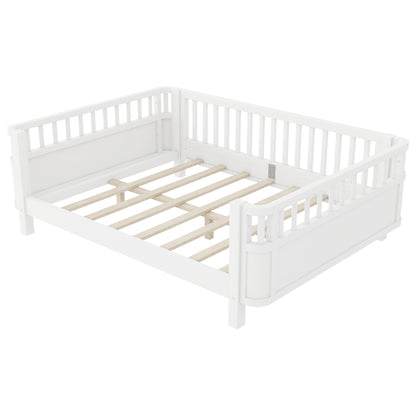 Full Size Wood Platform Bed for Kids, Wood Low Profile Full Bed with Rails for Girls and Boys, White (Patented Design, Old SKU W2593P233767) image 12