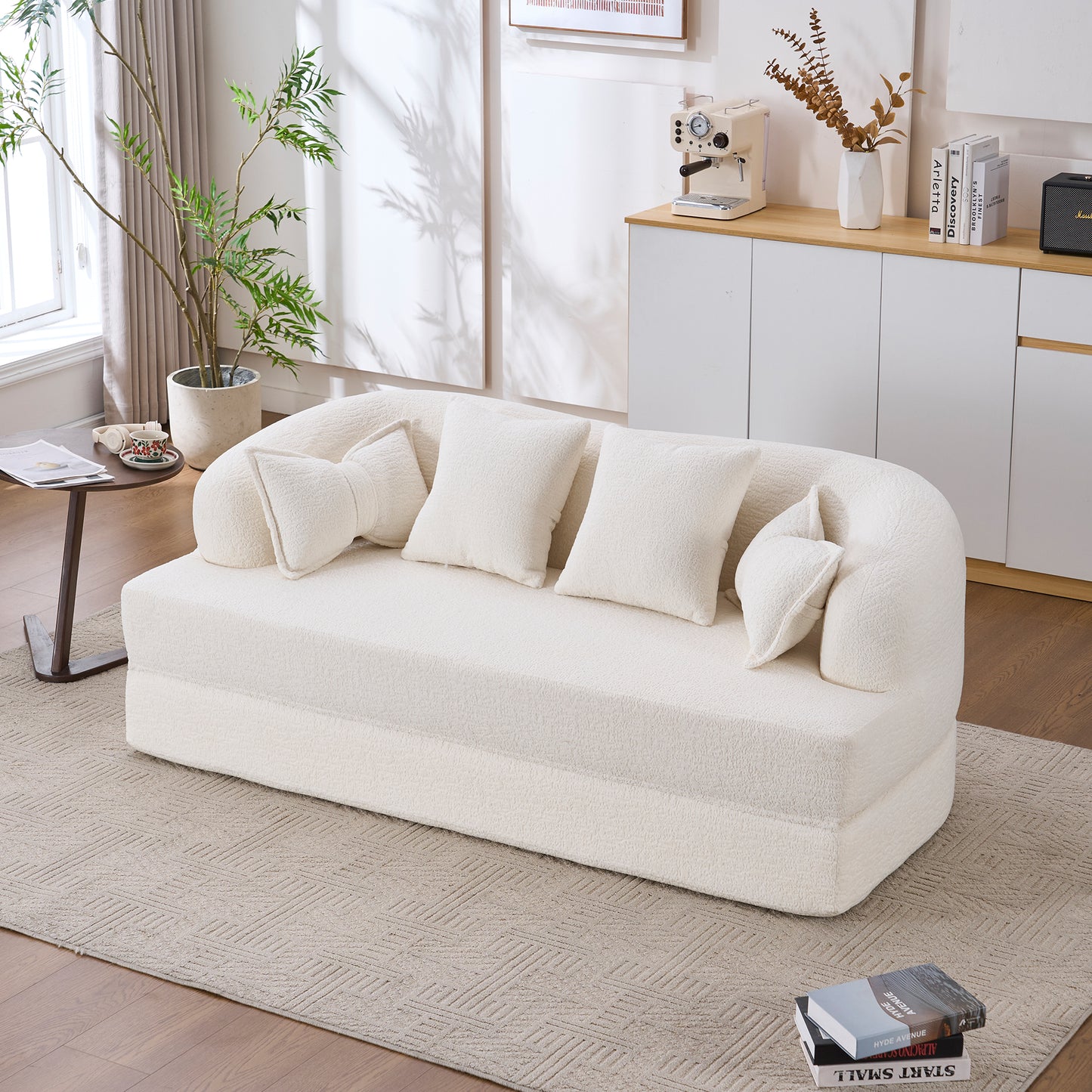 (Old Sku: W2231P392100) 2-in-1 Foldable Sofa Bed,70 Inch Folding Boneless Couch Convertible Compressed Sleeper Sofabed, 4 Pillows for Living Room Apartment, Milk White image 10