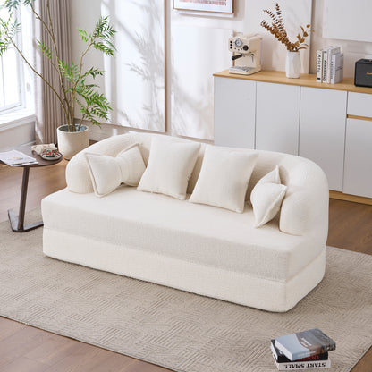 (Old Sku: W2231P392100) 2-in-1 Foldable Sofa Bed,70 Inch Folding Boneless Couch Convertible Compressed Sleeper Sofabed, 4 Pillows for Living Room Apartment, Milk White image 10