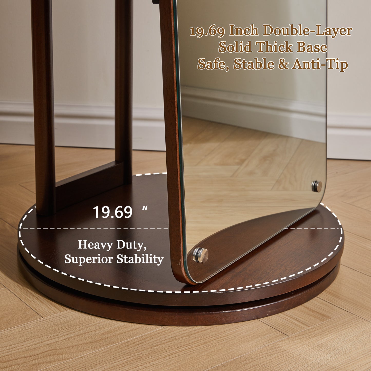 Rotating Full Length Mirror with Clothes Rack, Freestanding Solid Wood Storage Mirror for Bedroom Living Room image 12