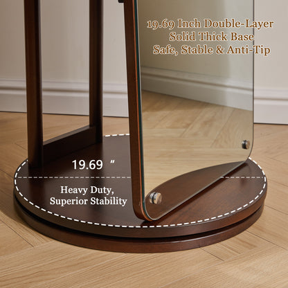 Rotating Full Length Mirror with Clothes Rack, Freestanding Solid Wood Storage Mirror for Bedroom Living Room image 12
