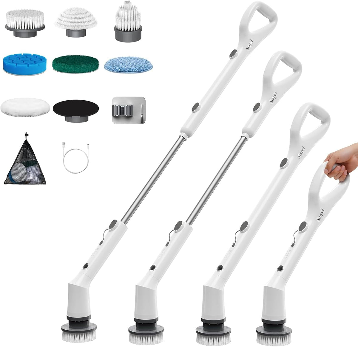 Electric Spin Scrubber, 2025 New Cordless Cleaning Brush, Shower Cleaning Brush with 7 Replaceable Brush Heads, Power Scrubber 3 Adjustable Speeds, Detachable Long Handle & IPX7 Waterproof