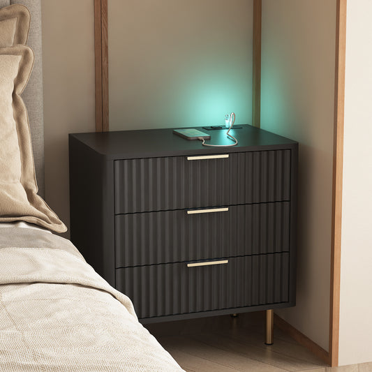 Nightstand with Charging Station, Smart Nightstand with Night Light, Modern Night Stand with Storage Cabinet for Bedroom image 1