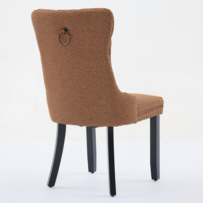Nikki Collection Modern, High-end Tufted Solid Wood Contemporary Flax Upholstered Linen Dining Chair with Wood Legs Nailhead Trim 2-Pcs Set,Coffee color, SW6801CF image 6
