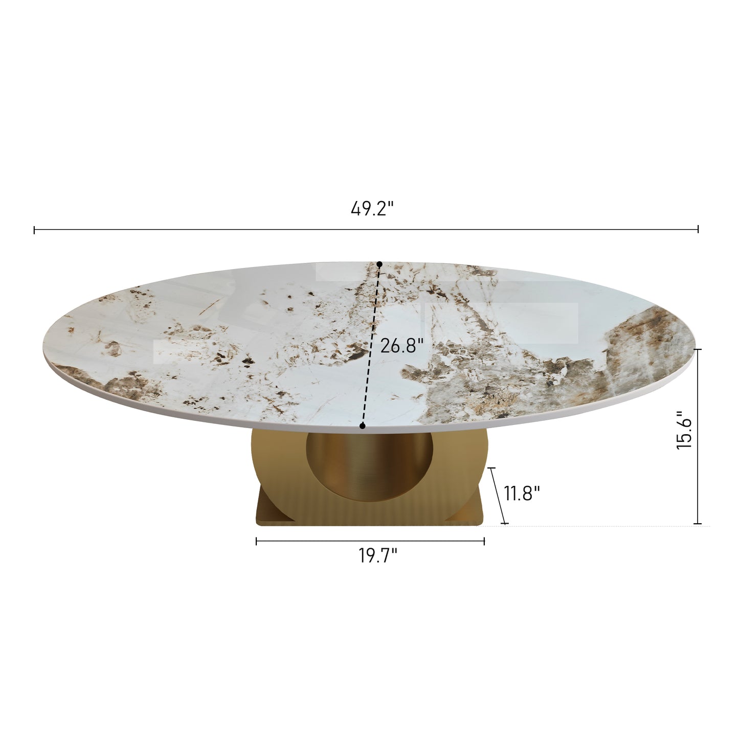 Modern 49.2" Oval Sintered Stone Coffee Table with Stainless Steel Base, Center Table for Living Room image 8