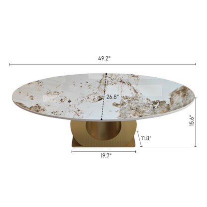 Modern 49.2" Oval Sintered Stone Coffee Table with Stainless Steel Base, Center Table for Living Room image 8