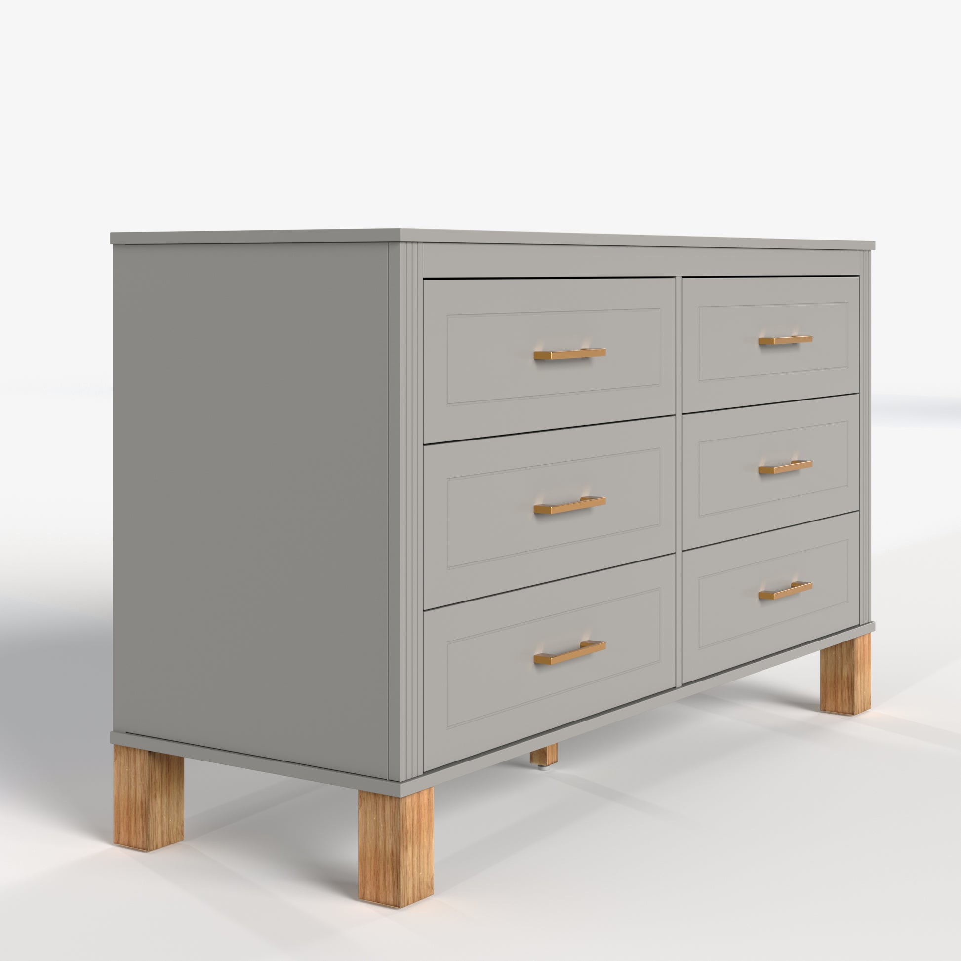 6-Drawer Double Dresser in Gray, Modern Storage Cabinet with Metal Handles & Solid Wood Legs, Dresser Drawer Organizer for Kids Bedroom, Heavy-Duty Wooden Dresser with Pre-Installed image 11