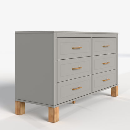 6-Drawer Double Dresser in Gray, Modern Storage Cabinet with Metal Handles & Solid Wood Legs, Dresser Drawer Organizer for Kids Bedroom, Heavy-Duty Wooden Dresser with Pre-Installed image 11