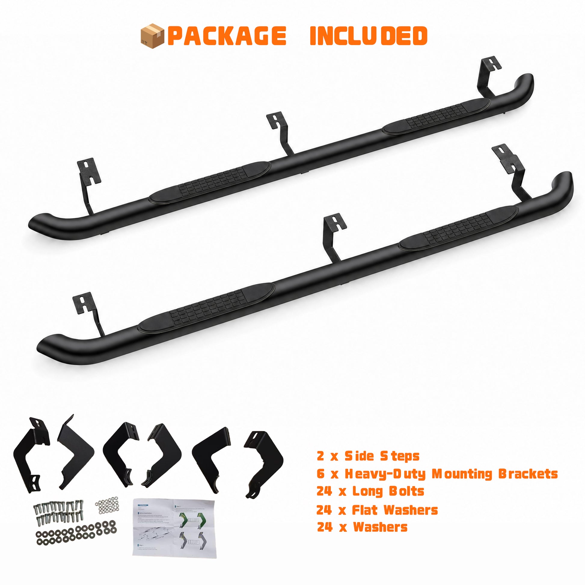 2PCS 4 Inch Running Boards Side Steps Fit Toyota Tacoma 2005-2023 (Crew Cab/Double Cab) Oval Straight Carbon Steel Black Powder, Off-Road Exterior Accessories image 2
