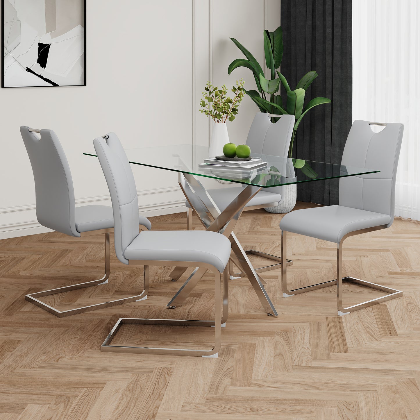 Modern Dining Chairs with Faux Leather Padded Seat Dining Living Room Chairs Upholstered Chair with Chrome Metal Legs Design for Kitchen, Living, Bedroom, Dining Room Side Chairs Set of 4 image 9