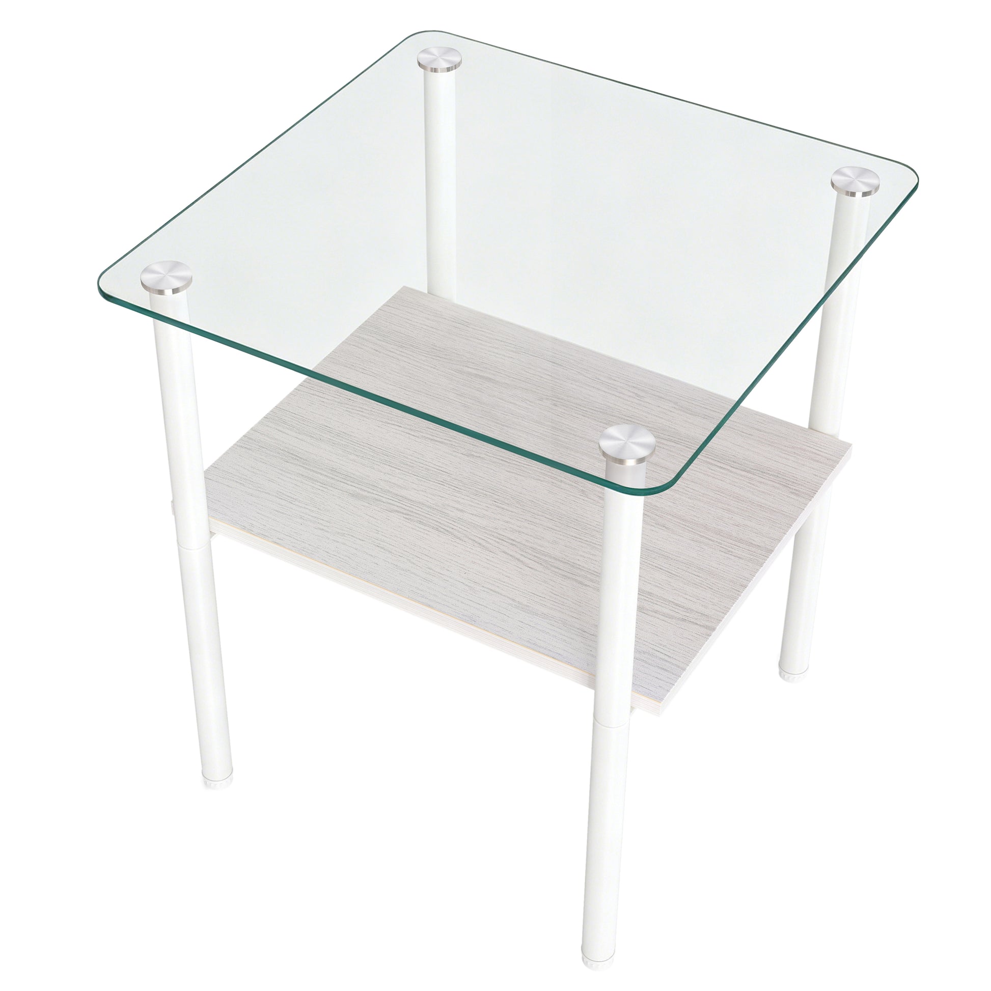 2-piece Modern Rectangular Glass Side Table, Tempered Glass Tabletop, MDF Storage Shelf & Metal Legs, Minimalist Sofa Side Table for Living Room & Bedroom image 10